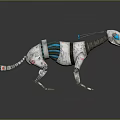 Futuristic Mechanical Creature With White Gray Body Blue Eyes Green Stripes And Mechanical Legs