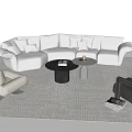 Modern White L Shaped Sofa And Round Coffee Table Set With Plush Cushions In Living Room