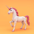 White Unicorn Toy With Pink Mane And Tail On Orange Background