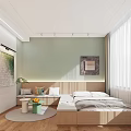 Modern Apartment Interior With Bed Desk Green Chair And Light Wooden Furniture