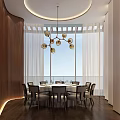 Private Dining Box With Round Table Chairs Pendant Light And Sea View Through Large Windows