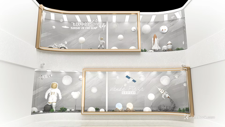 Space Themed Window Display With Astronaut Models Planet Decorations And Wander Into Space 3d model