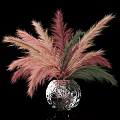 Elegant Decorative Ornament Set With Pink And Green Feathers For Home Decoration