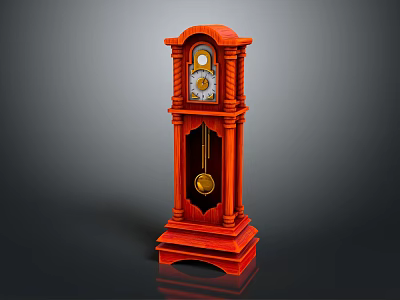 Red Wooden Grandfather Clock With Classic Design And Pendulum 3d model