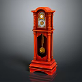 Red Wooden Grandfather Clock With Classic Design And Pendulum