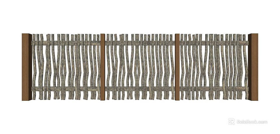 Rustic Natural Bamboo Fence with Crossed Woven Design for Outdoor Garden Decoration 3d model 