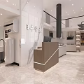Modern Mall Store Interior With Reception Desk Black Pillar Marble Floor And Display Shelves