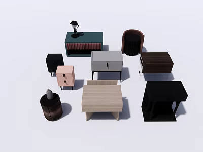 Various Modern Bedside Tables With Different Colors And Storage Designs 3d model