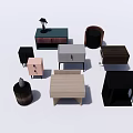 Various Modern Bedside Tables With Different Colors And Storage Designs 3d model