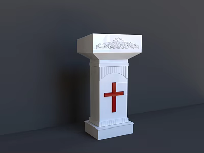 White Functional Table With Carved Ornamentation And Red Cross Feature 3d model