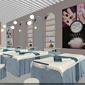Modern Bright Beauty Salon Interior With Treatment Beds Nail Art Posters And Product Shelves