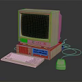 Vintage Beige Retro Computer With Green Screen Monitor Desktop Tower Keyboard And Mouse