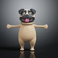 Cartoon Pug 3D Character with Tongue Out Arms Outstretched Standing on Dark Background