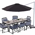 Garden Landscape With Outdoor Dining Table Chairs And Black Umbrella Setup 3d model