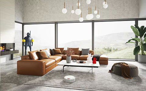 Modern Sofa Coffee Table Combination Corner Leather Sofa Combination 3d model