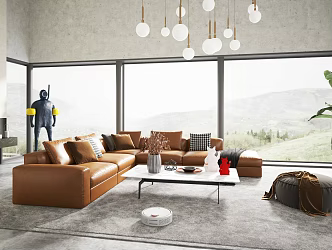 Modern Sofa Coffee Table Combination Corner Leather Sofa Combination 3d model