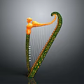Ornate Green And Gold Decorative Harp With Carved Details For Home Decoration