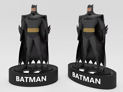Batman Game Movie Character Statue with Black Cape and Stand Featuring Batman Text 3d model