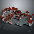 Traditional Chinese Architecture Design With Red Roof White Walls And Courtyard Layout