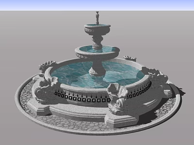 Ornate Multi Tiered Fountain Component With Sculptures And Stone Details 3d model