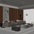 Modern Living Room Interior Design With Brown Leather Sofa Marble Coffee Table Wooden Accent Wall