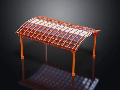 Modern Orange Pergola With Grid Lattice Roof and Supporting Columns for Outdoor Design 3d model