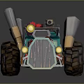 Teal Modified Off Road Vehicle Design With Large Tires Rocket Exhaust Pipes And Exposed Engine