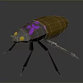 3D Insect Model With Yellow Back Purple Patterns Silver Head And Black Legs 3d model