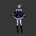 Anime Style Character Model With Blue Outfit White Trim And Pigtails