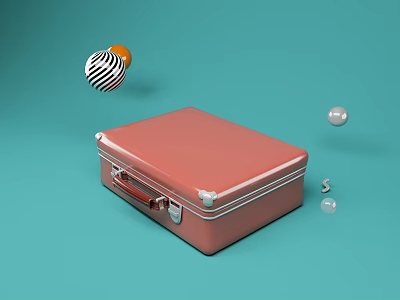 Red Suitcase With Black And White Striped Orange Silver Spheres And Number 5 3d model