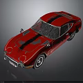 Red Vintage Sports Car With Black Stripes And Retro Exterior Design