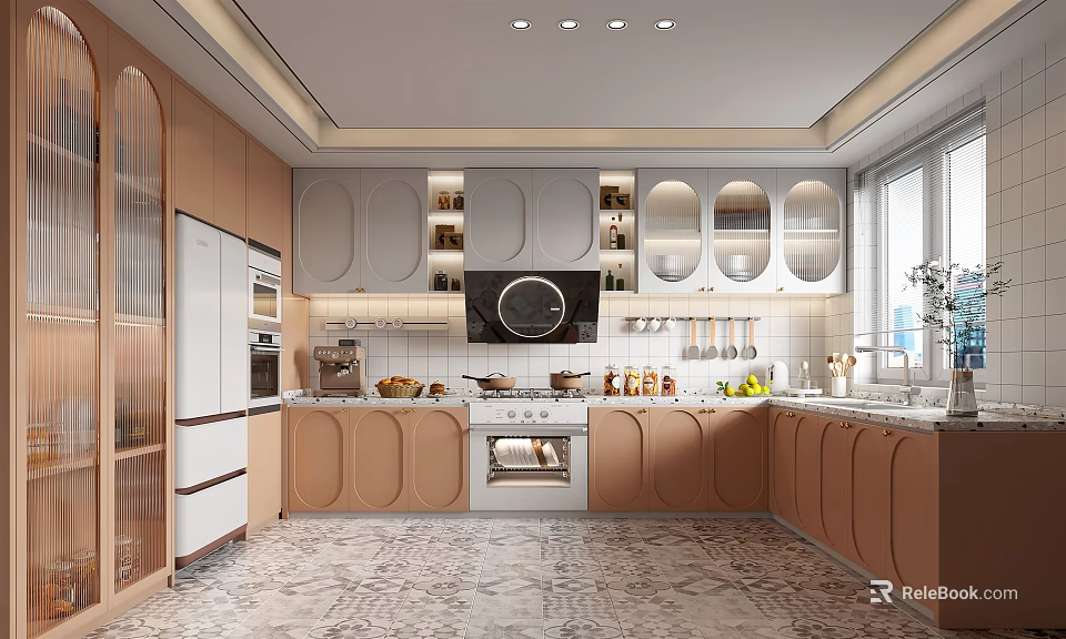 Stylish Contemporary Kitchen Interior Featuring Wooden Cabinets And Kitchen Island 3d model 