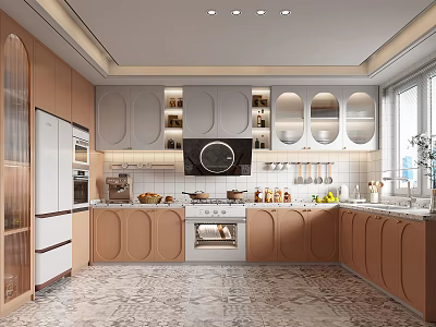 Stylish Contemporary Kitchen Interior Featuring Wooden Cabinets And Kitchen Island 3d model