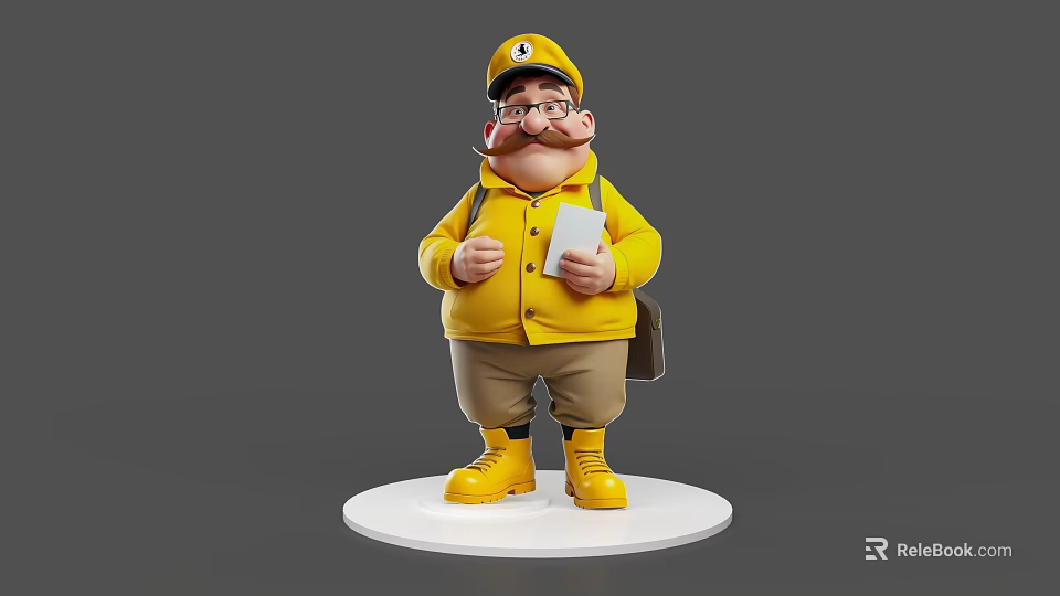 Game And Movie Character In Yellow Coat With M Logo Hat Big Mustache And Glasses 3d model 