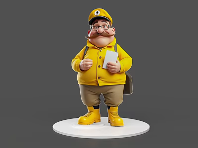 Game And Movie Character In Yellow Coat With M Logo Hat Big Mustache And Glasses 3d model