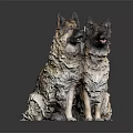 Two German Shepherds Sitting Side by Side on Reflective Surface with Gray Background