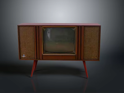 Vintage Electronic Television With Wooden Cabinet Mesh Speakers And Red Legs 3d model