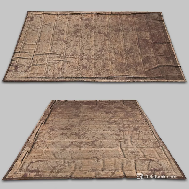Vintage Square Rug with Intricate Patterned Design and Textured Brown Beige Finish 3d model 