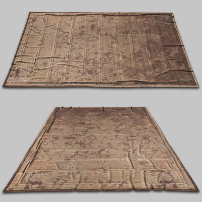 Vintage Square Rug with Intricate Patterned Design and Textured Brown Beige Finish 3d model