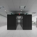 Data Center Room Interior With Rows Of Black Server Racks And Ceiling Lights 3d model