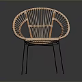 Modern Rattan Leisure Chair With Round Backrest And Black Metal Legs