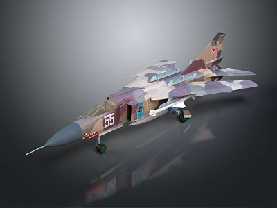 Camouflage Military Fighter Jet Model With Number 85 And Red Star Emblem 3d model