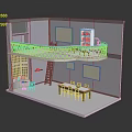 Minimalist Indoor Model Scene With Balcony Railing Staircase Dining Table And Light Purple Walls