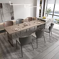 Modern Dining Table Set With Marble Top Grey Chairs Tableware And Window View 3d model