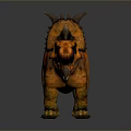 Realistic 3D Rendered Dinosaur Model With Orange Yellow Skin And Horns