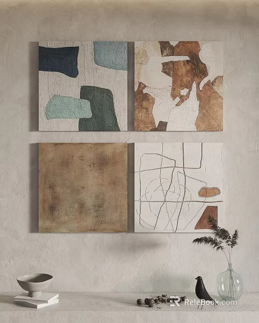 Abstract Art Paintings With Geometric Patterns And Neutral Tones On Wall Decor 3d model