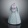 Elegant Light Blue Dress With Pink Decorations Diamond Pattern And Lace Collar Design