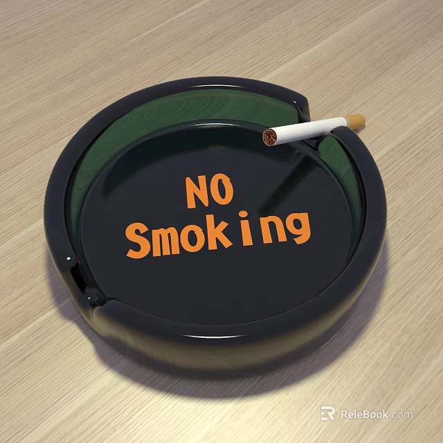 Black Decorative Ashtray Set With Orange NO Smoking Text And Cigarette 3d model 