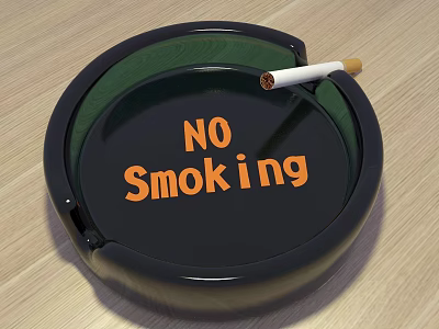Black Decorative Ashtray Set With Orange NO Smoking Text And Cigarette 3d model