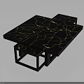 Modern Black Table With Gold Crackle Pattern Surface And Matching Stools